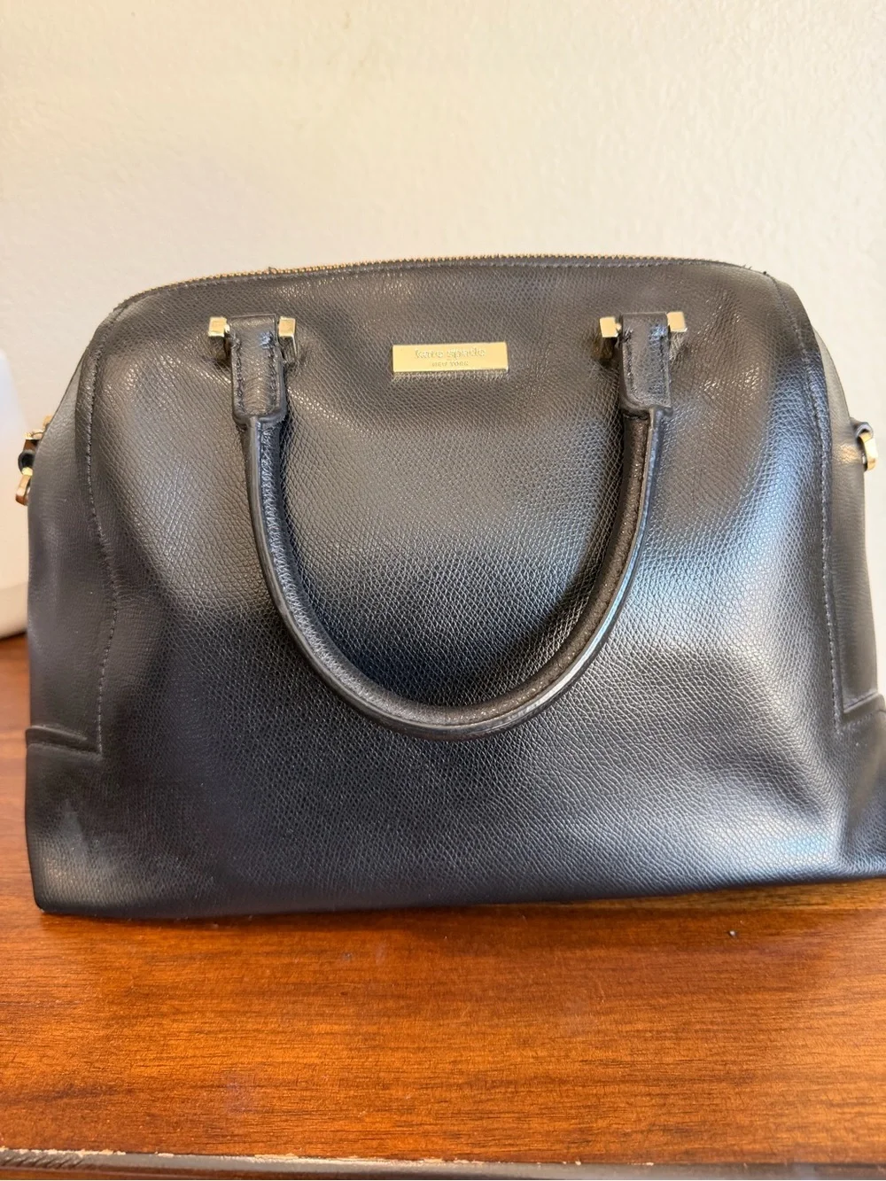 Michael Kors Black Pebbled Leather Satchel with Gold Hardware